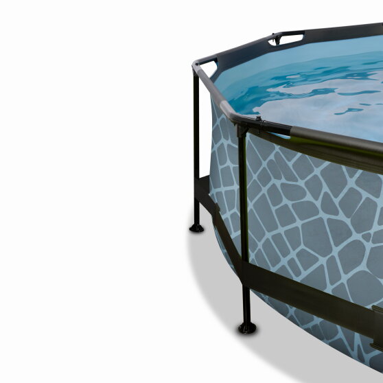 EXIT Stone zwembad ø244x76cm met filterpomp en overkapping en schaduwdoek  - grijs