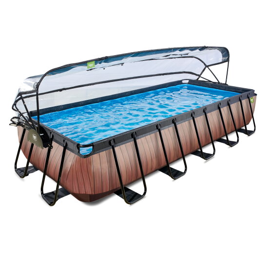 EXIT Wood zwembad 540x250x100cm met zandfilterpomp en overkapping en warmtepomp - bruin