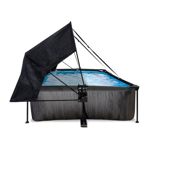EXIT Black Wood zwembad 300x200x65cm met filterpomp en schaduwdoek - zwart