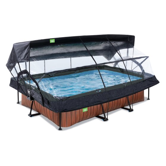 EXIT Wood zwembad 300x200x65cm met filterpomp en overkapping en schaduwdoek - bruin