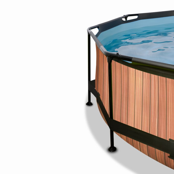 EXIT Wood zwembad ø244x76cm met filterpomp en schaduwdoek - bruin