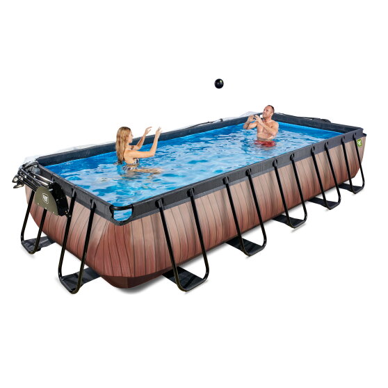 EXIT Wood zwembad 540x250x100cm met filterpomp en overkapping - bruin