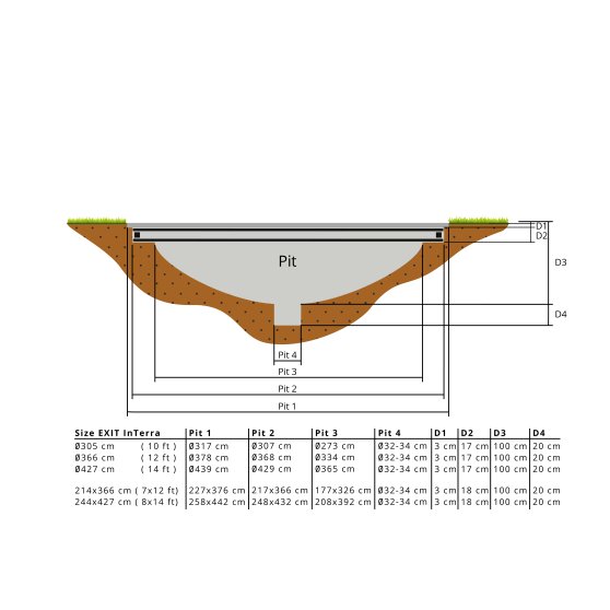 EXIT InTerra groundlevel trampoline ø305cm met veiligheidsnet - grijs