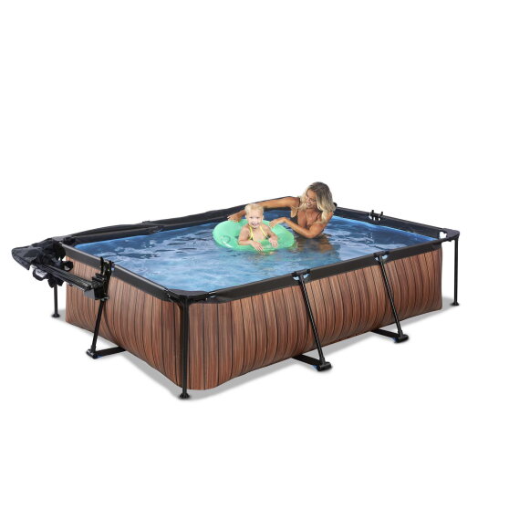 EXIT Wood zwembad 300x200x65cm met filterpomp en overkapping en schaduwdoek - bruin