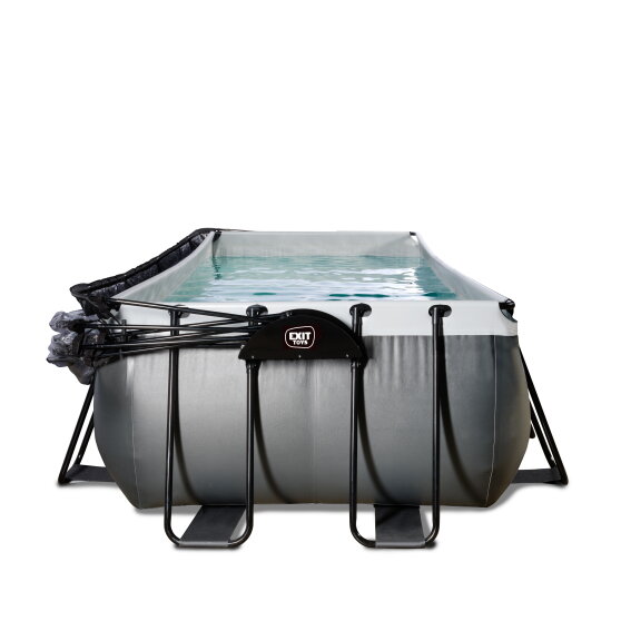 EXIT Black Leather zwembad 400x200x122cm met zandfilterpomp en overkapping en warmtepomp - zwart