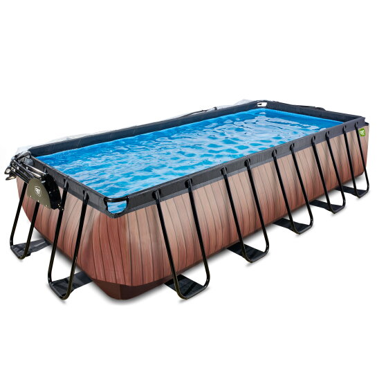 EXIT Wood zwembad 540x250x122cm met zandfilterpomp en overkapping en warmtepomp - bruin