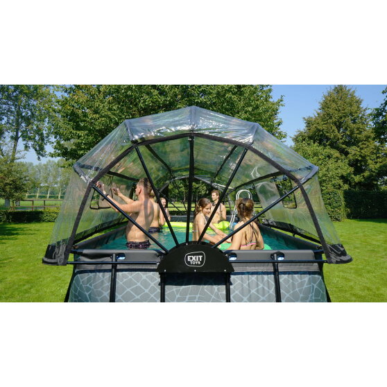 EXIT Stone zwembad 540x250x122cm met zandfilterpomp en overkapping en warmtepomp - grijs