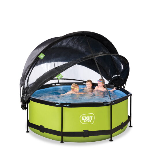 EXIT Lime zwembad ø244x76cm met filterpomp en overkapping en schaduwdoek - groen