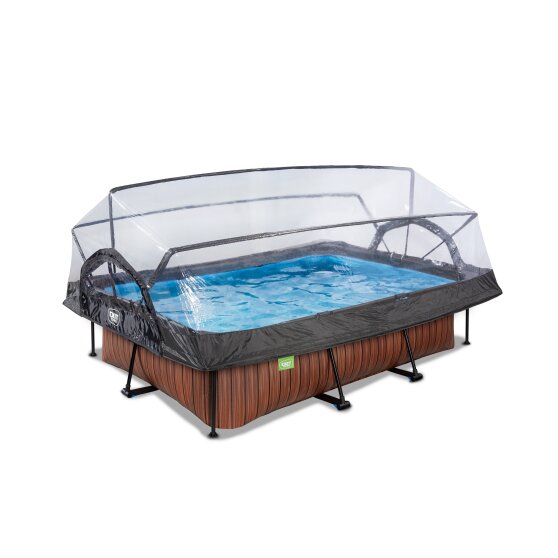 EXIT Wood zwembad 220x150x65cm met filterpomp en overkapping - bruin