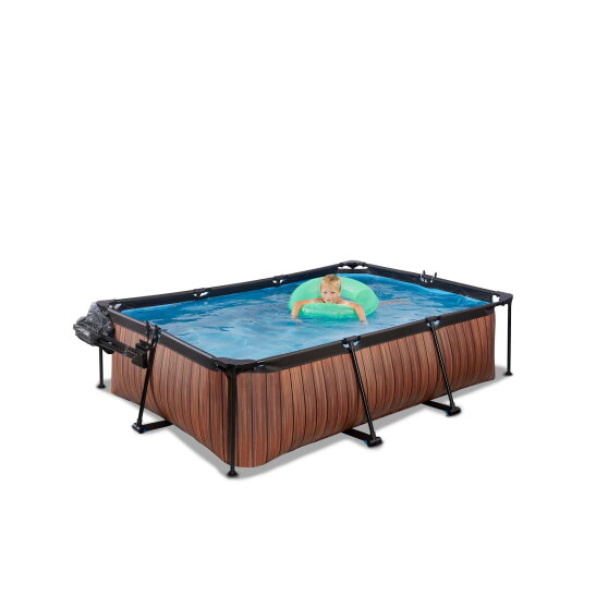 EXIT Wood zwembad 220x150x65cm met filterpomp en overkapping - bruin
