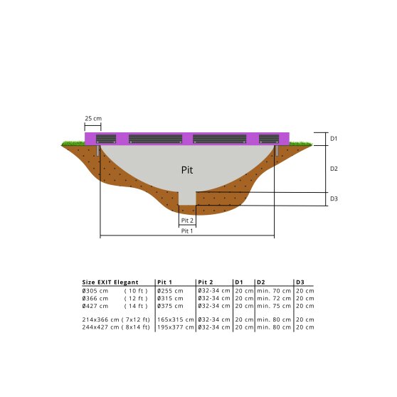 EXIT Elegant inground trampoline 214x366cm met Economy veiligheidsnet - paars