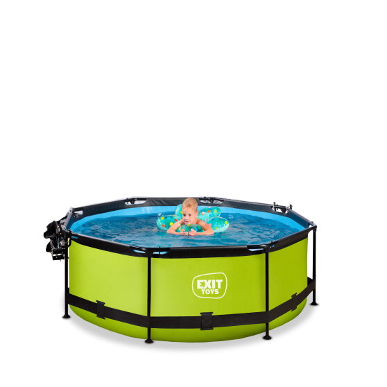 EXIT Lime zwembad ø244x76cm met filterpomp en overkapping en schaduwdoek - groen