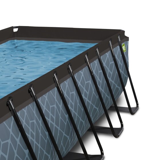 EXIT Stone zwembad 400x200x100cm met filterpomp en overkapping - grijs