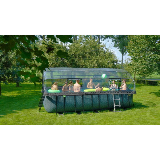 EXIT Wood zwembad 540x250x122cm met zandfilterpomp en overkapping - bruin
