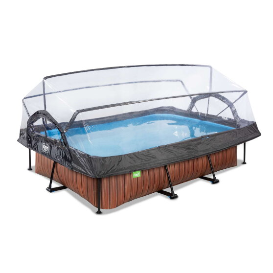 EXIT Wood zwembad 300x200x65cm met filterpomp en overkapping - bruin
