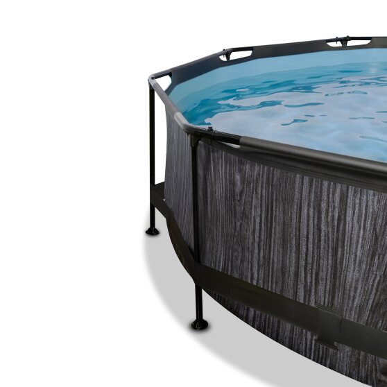 EXIT Black Wood zwembad ø300x76cm met filterpomp - zwart