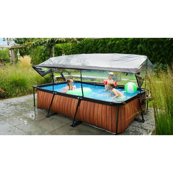 EXIT Wood zwembad 300x200x65cm met filterpomp en overkapping - bruin