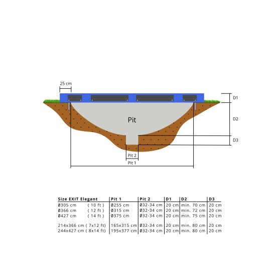 EXIT Elegant Premium inground trampoline 214x366cm met Deluxe veiligheidsnet - blauw