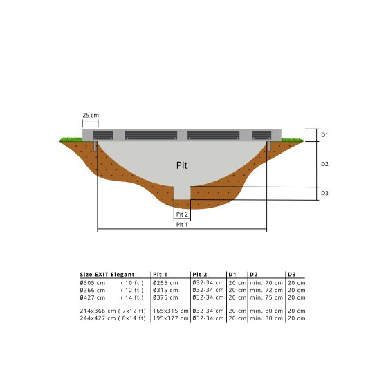 EXIT Elegant inground trampoline 214x366cm met Economy veiligheidsnet - grijs