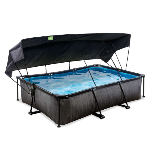 EXIT Black Wood zwembad 300x200x65cm met filterpomp en schaduwdoek - zwart