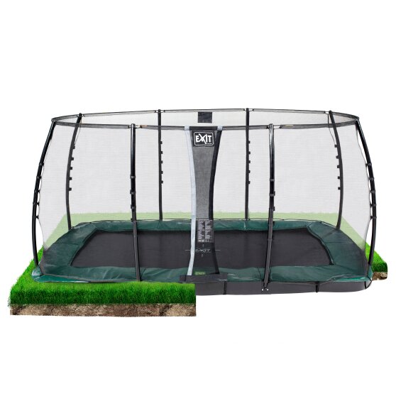 EXIT InTerra groundlevel trampoline 244x427cm met veiligheidsnet - groen