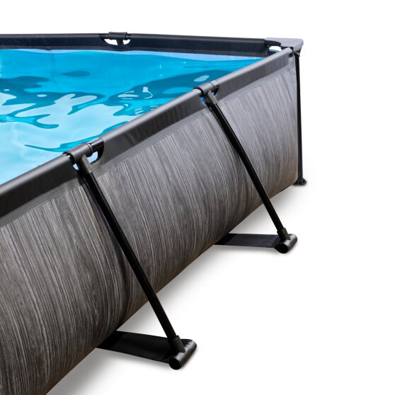 EXIT Black Wood zwembad 220x150x65cm met filterpomp en schaduwdoek - zwart