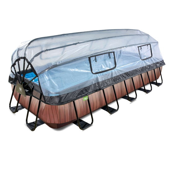 EXIT Wood zwembad 540x250x100cm met filterpomp en overkapping - bruin