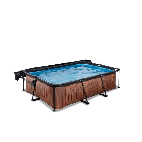 EXIT Wood zwembad 220x150x65cm met filterpomp en schaduwdoek - bruin