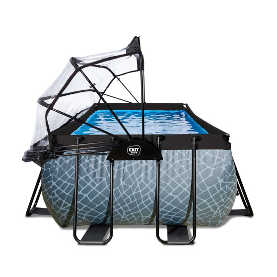 EXIT Stone zwembad 540x250x122cm met zandfilterpomp en overkapping en warmtepomp - grijs