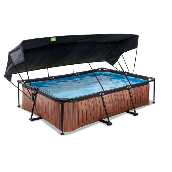 EXIT Wood zwembad 300x200x65cm met filterpomp en schaduwdoek - bruin