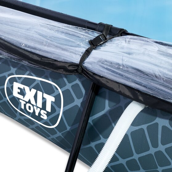 EXIT Stone zwembad 220x150x65cm met filterpomp en overkapping en schaduwdoek - grijs