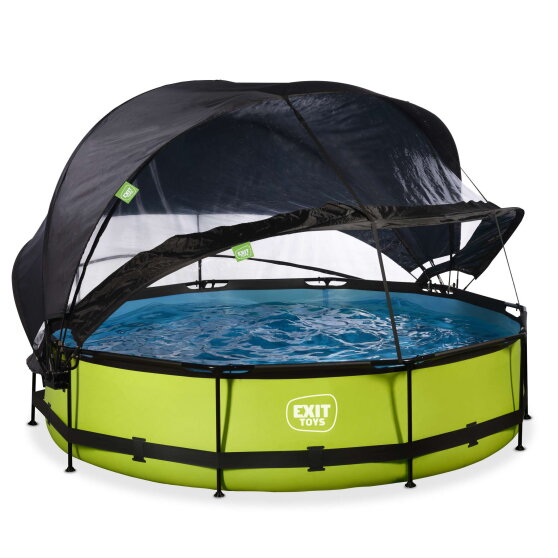 EXIT Lime zwembad &oslash;360x76cm met filterpomp en overkapping en schaduwdoek  - groen