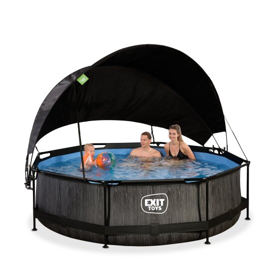 EXIT Black Wood zwembad ø300x76cm met filterpomp en schaduwdoek - zwart