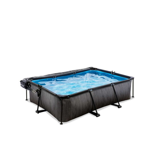 EXIT Black Wood zwembad 220x150x65cm met filterpomp en overkapping - zwart