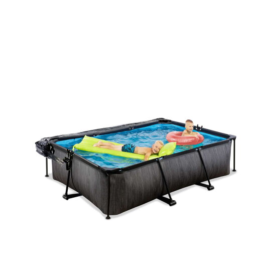 EXIT Black Wood zwembad 220x150x65cm met filterpomp en overkapping - zwart