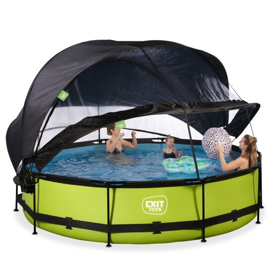 EXIT Lime zwembad ø360x76cm met filterpomp en overkapping en schaduwdoek  - groen