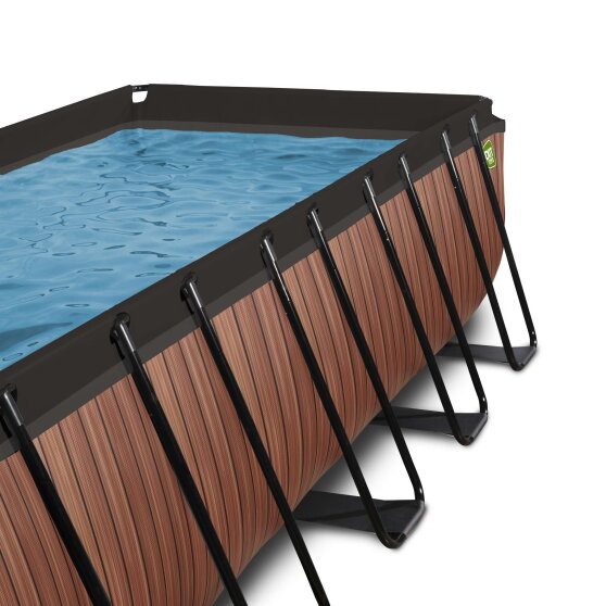 EXIT Wood zwembad 540x250x122cm met zandfilterpomp en overkapping en warmtepomp - bruin