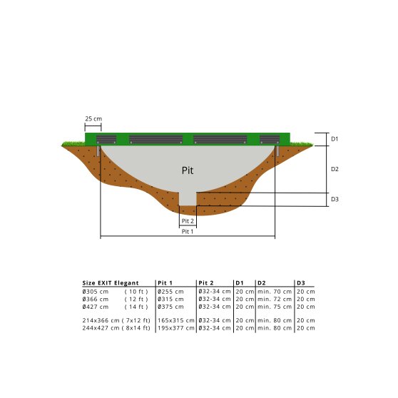 EXIT Elegant inground trampoline 214x366cm met Economy veiligheidsnet - groen