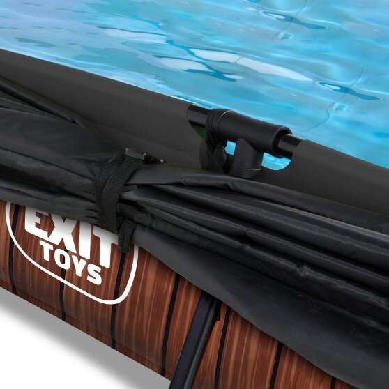 EXIT Wood zwembad 220x150x65cm met filterpomp en schaduwdoek - bruin