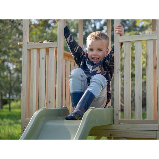 EXIT Panorama 550 houten speelhuis met glijbaan, speelkeuken en zandbak