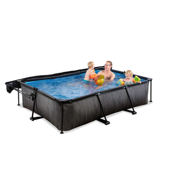 EXIT Black Wood zwembad 300x200x65cm met filterpomp en schaduwdoek - zwart