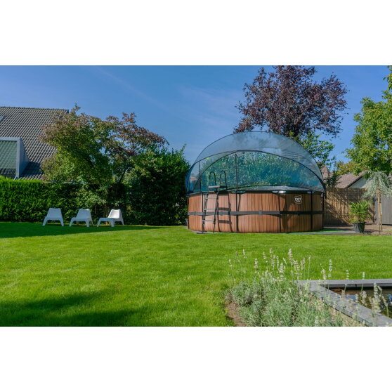 EXIT Wood zwembad &oslash;450x122cm met zandfilterpomp en overkapping en warmtepomp - bruin