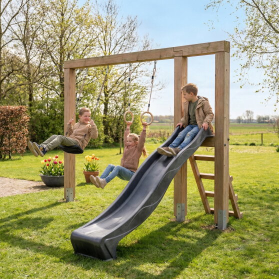 EXIT Linea Massiv 140 schommel met glijbaan & ringen