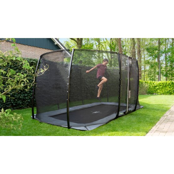 EXIT InTerra groundlevel trampoline 244x427cm met veiligheidsnet - grijs