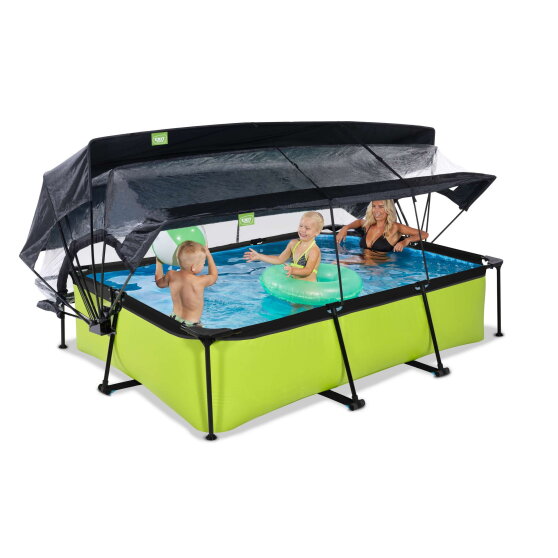EXIT Lime zwembad 300x200x65cm met filterpomp en overkapping en schaduwdoek - groen