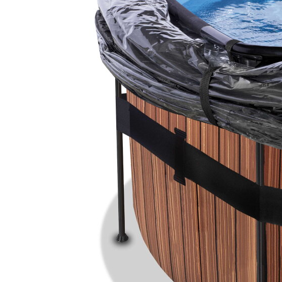 EXIT Wood zwembad &oslash;427x122cm met zandfilterpomp en overkapping en warmtepomp - bruin