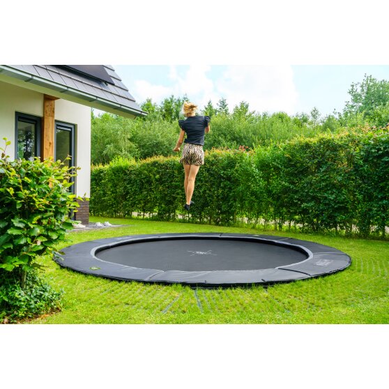 EXIT Dynamic groundlevel trampoline ø366cm met Freezone veiligheidstegels - zwart