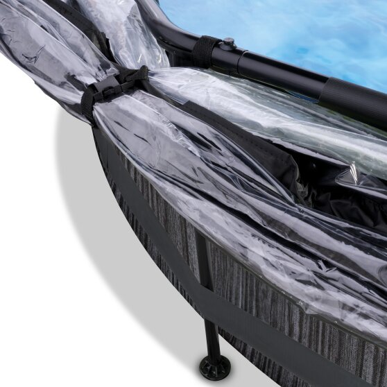 EXIT Black Wood zwembad ø360x76cm met filterpomp en schaduwdoek - zwart
