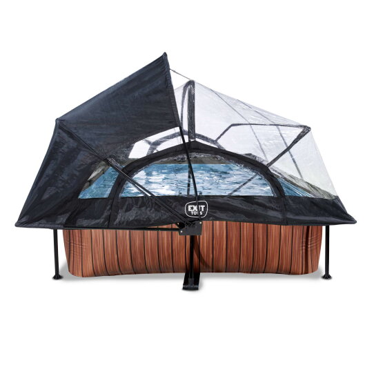 EXIT Wood zwembad 300x200x65cm met filterpomp en overkapping en schaduwdoek - bruin