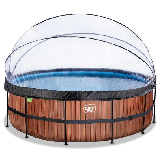 EXIT Wood zwembad ø450x122cm met zandfilterpomp en overkapping en warmtepomp - bruin